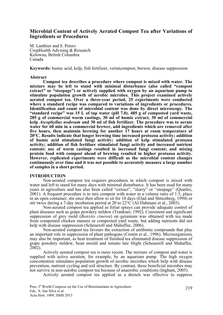 microbial content of actively aerated compost tea after