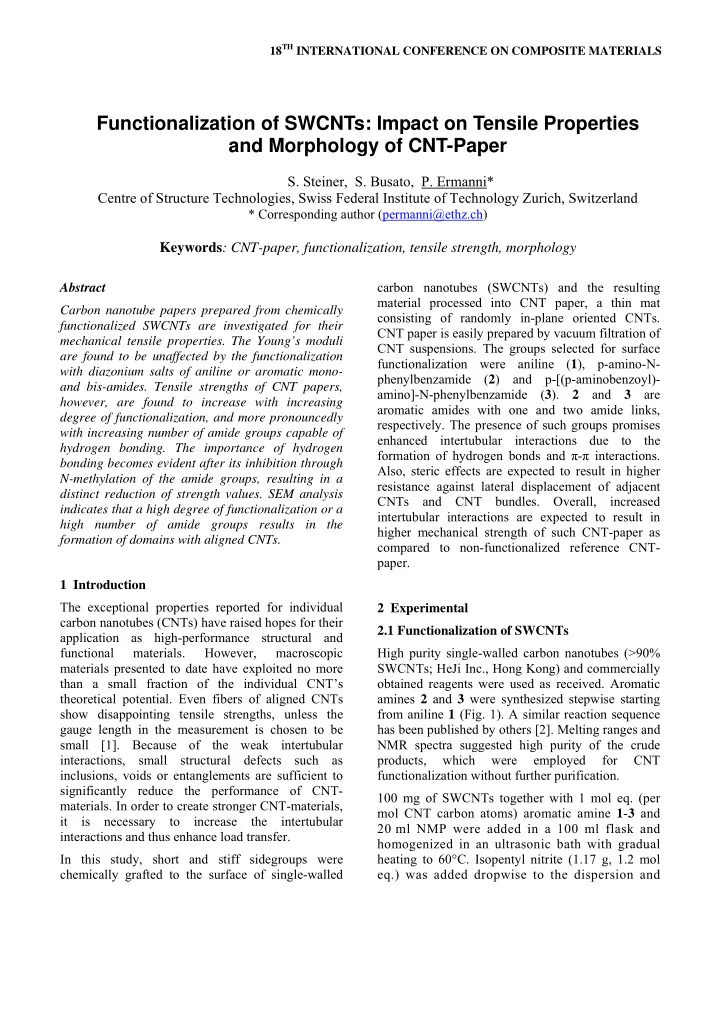 functionalization of swcnts impact on tensile properties