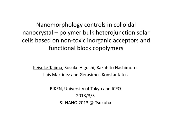 nanomorphology controls in colloidal nanocrystal polymer