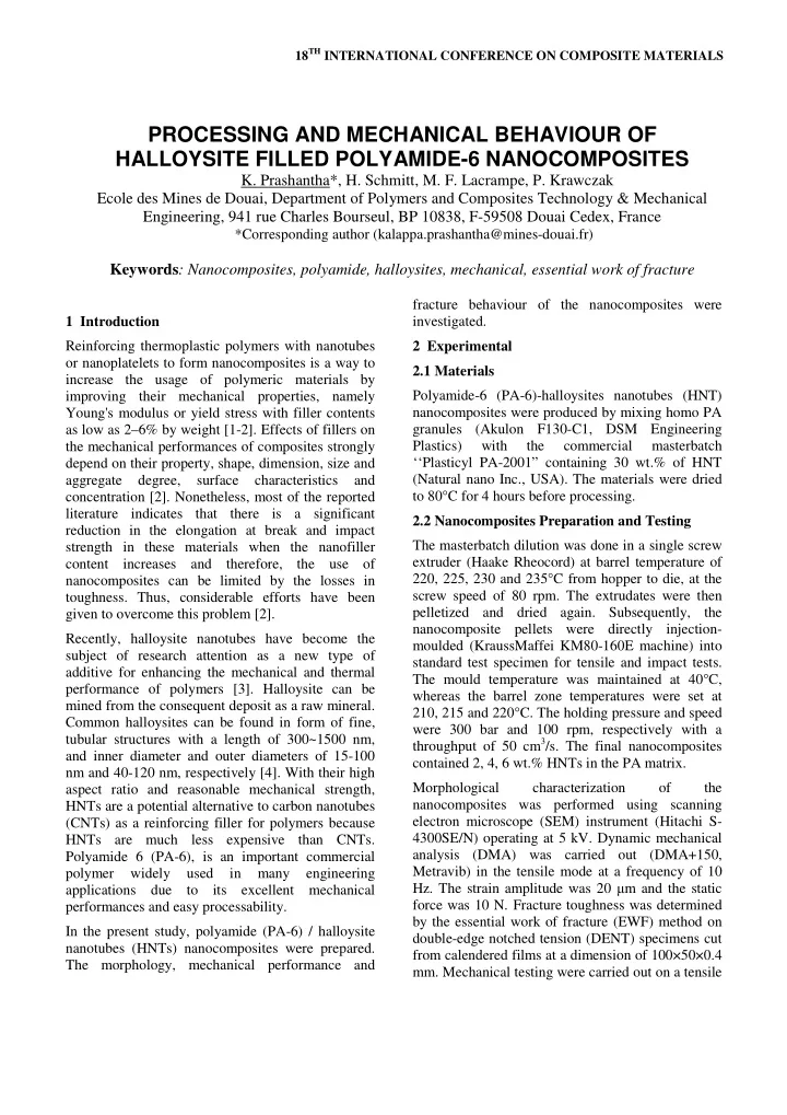 processing and mechanical behaviour of halloysite filled