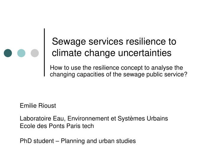sewage services resilience to climate change uncertainties