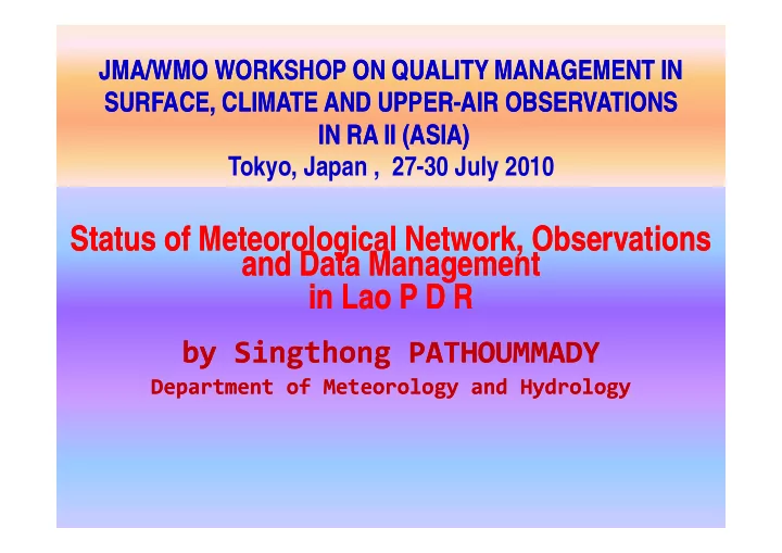 status of meteorological network observations status of