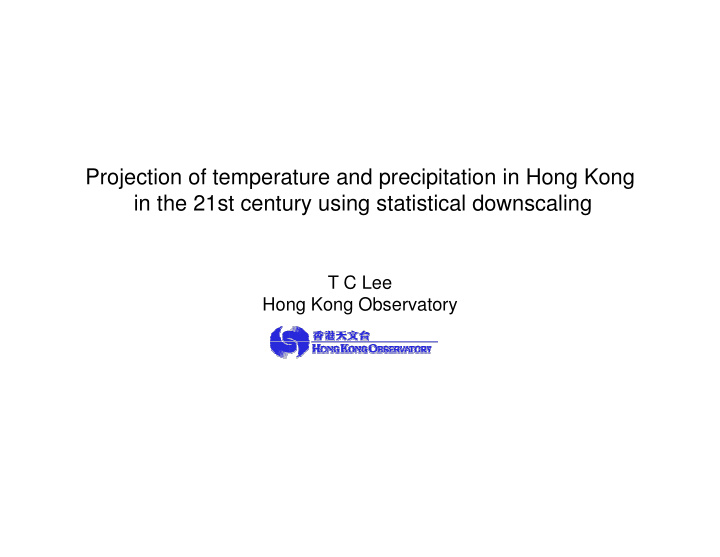 projection of temperature and precipitation in hong kong