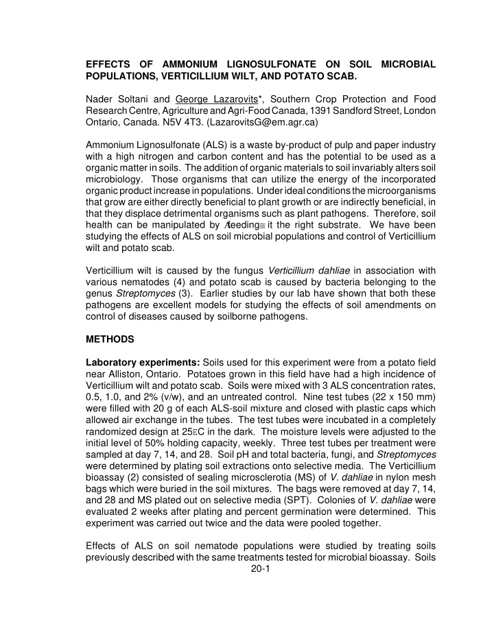 effects of ammonium lignosulfonate on soil microbial