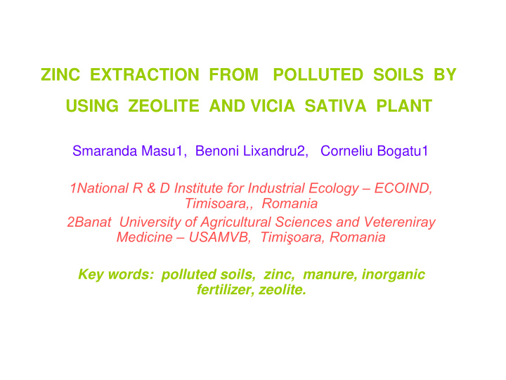 zinc extraction from polluted soils by using zeolite and