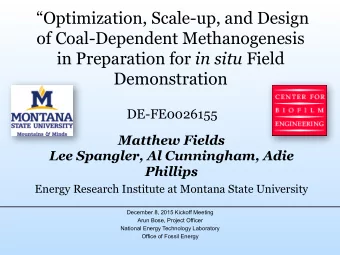 Optimization, Scale-up, and Design  of Coal-Dependent Methanogenesis in Preparation for in situ