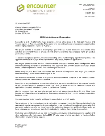 West Perth WA 6872  P 08 9486 9455  F 08 6210 1578  www.enrl.com.au  25 November 2019  Company