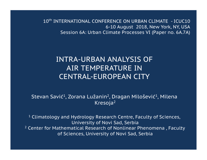 intra urban analysis of air temperature in central