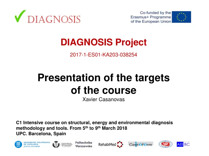 presentation of the targets of the course