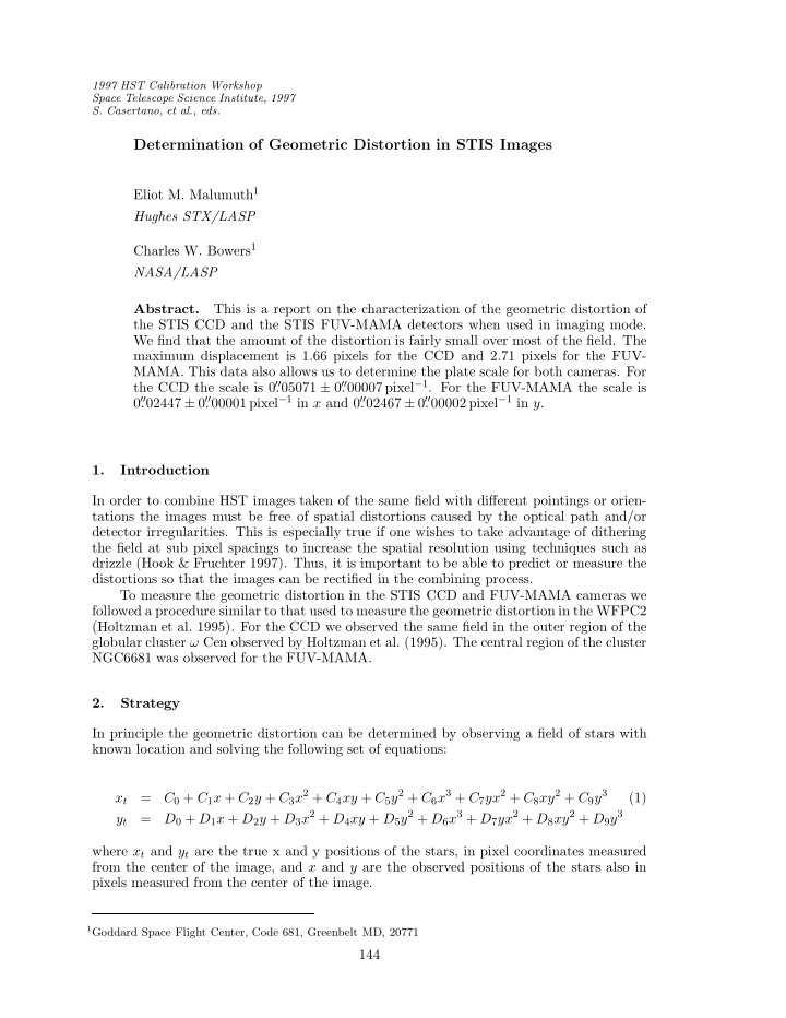 determination of geometric distortion in stis images