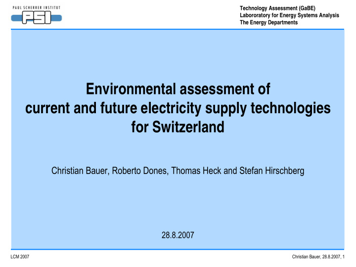 environmental assessment of current and future