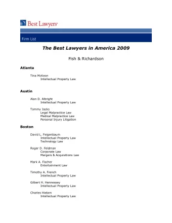 The Best Lawyers in America 2009  Fish &amp; Richardson  Atlanta  Tina McKeon  Intellectual