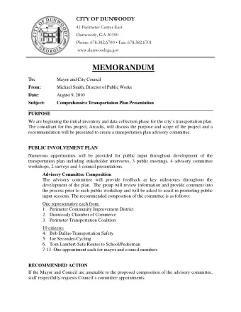 MEMORANDUM To:  Mayor and City Council From:  Michael Smith, Director of Public Works Date:  August