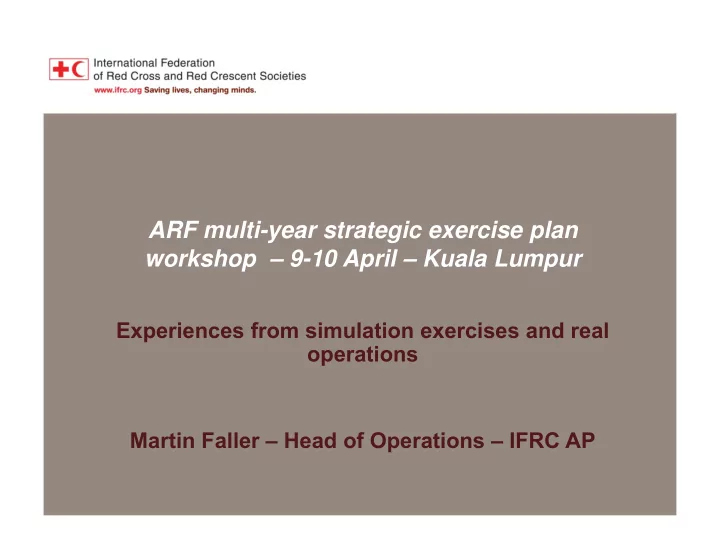 arf multi year strategic exercise plan workshop 9 10