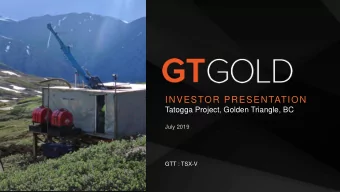 INVESTOR PRESENTATION  Tatogga Project, Golden Triangle, BC  July 2019  GTT : TSX-V Cautionary