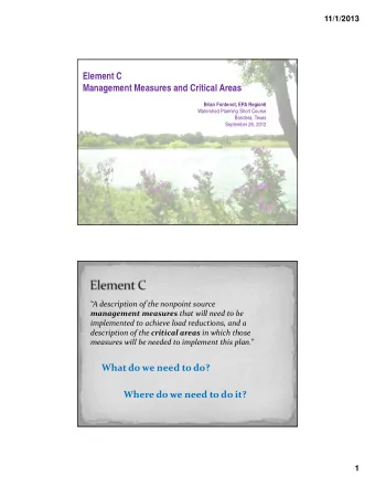 Element C  Management Measures and Critical Areas  Brian Fontenot, EPA Region6  Watershed Planning