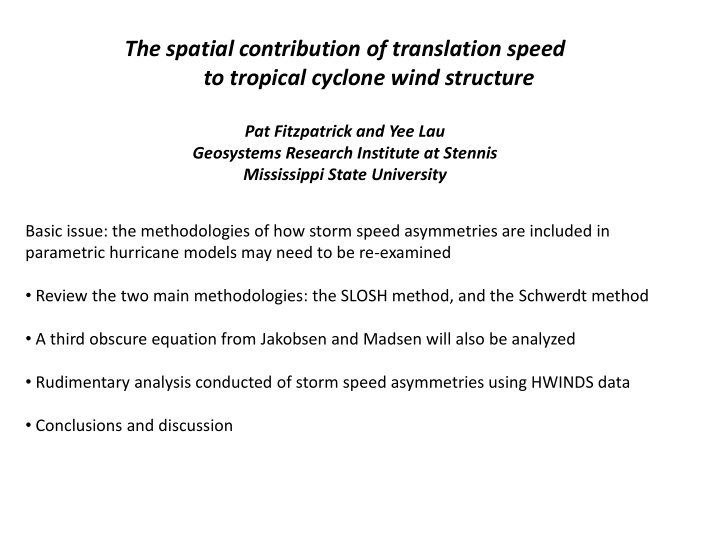 the spatial contribution of translation speed to tropical