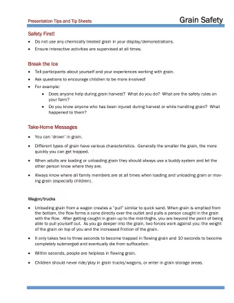 Grain Saf  Grain Safety  ty  Presentation Tips and Tip Sheets Presentation Tips and Tip Sheets