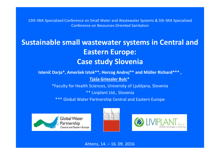 sustainable small wastewater systems in central and