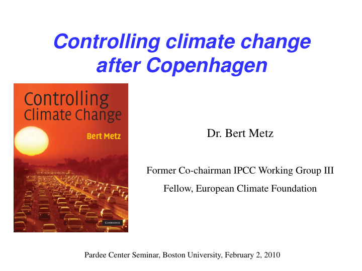 controlling climate change after copenhagen