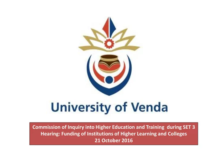 commission of inquiry into higher education and training