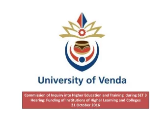 Commission of Inquiry into Higher Education and Training  during SET 3  Hearing: Funding of