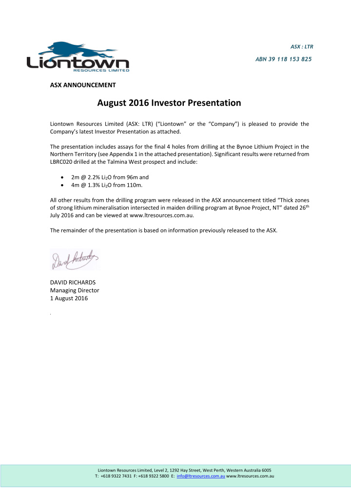 august 2016 investor presentation