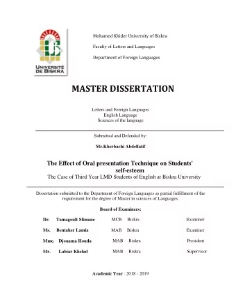 MASTER DISSERTATION  Letters and Foreign Languages  English Language Sciences of the language