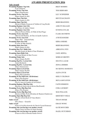 AWARDS PRESENTATION 2016  Solo Awards Promising Beginner Tap Solo  RILEY ROGERS  (Lana Zdunich)