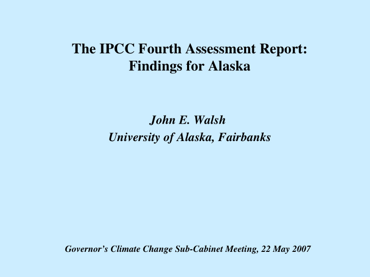 the ipcc fourth assessment report findings for alaska