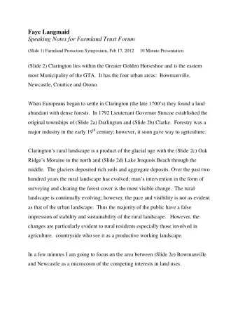 Faye Langmaid  Speaking Notes for Farmland Trust Forum  (Slide 1) Farmland Protection Symposium,