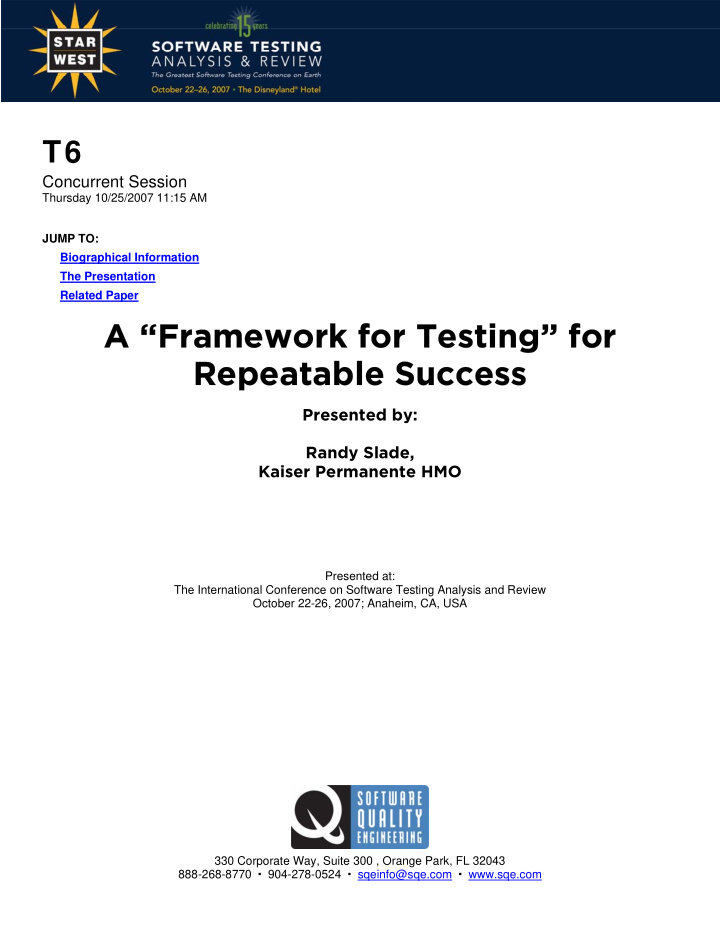 a framework for testing for a framework for testing for