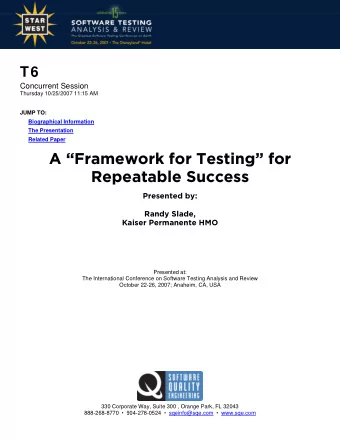 A Framework for Testing for  A Framework for Testing for  Repeatable Success