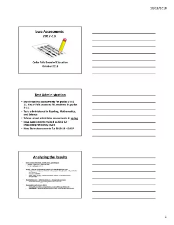 Iowa Assessments 2017  18 Cedar Falls Board of Education October 2018 Test Administration