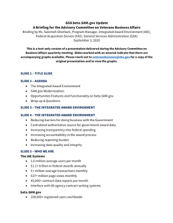 GSA beta.SAM.gov Update  A Briefing for the Advisory Committee on Veterans Business Affairs