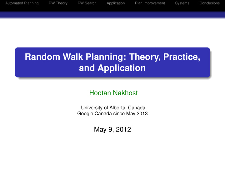 random walk planning theory practice and application