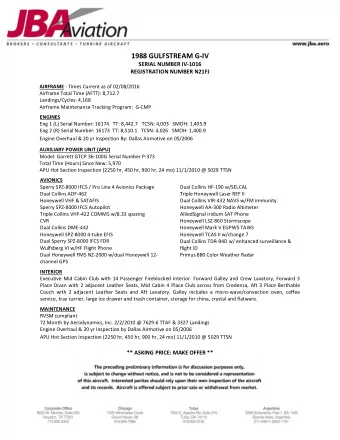 1988 GULFSTREAM G-IV  SERIAL NUMBER IV-1016  REGISTRATION NUMBER N21FJ AIRFRAME - Times Current as
