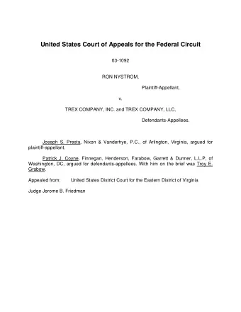 United States Court of Appeals for the Federal Circuit  03-1092  RON NYSTROM,  Plaintiff-Appellant,