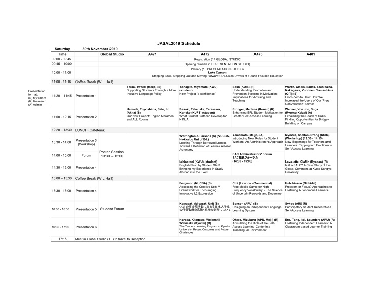 jasal2019 schedule