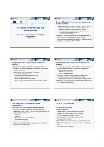 1  Perceived response burden: what are the trends  The manufacturing questionnaires  for our