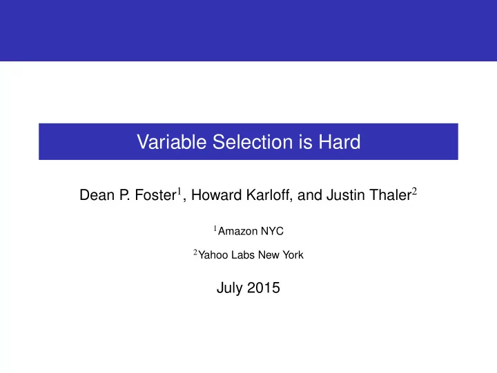 variable selection is hard