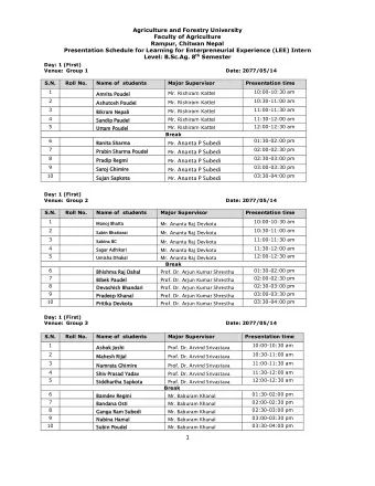 Date: 2077/05/14  S.N.  Roll No.  Name of  students  Major Supervisor  Presentation time  1