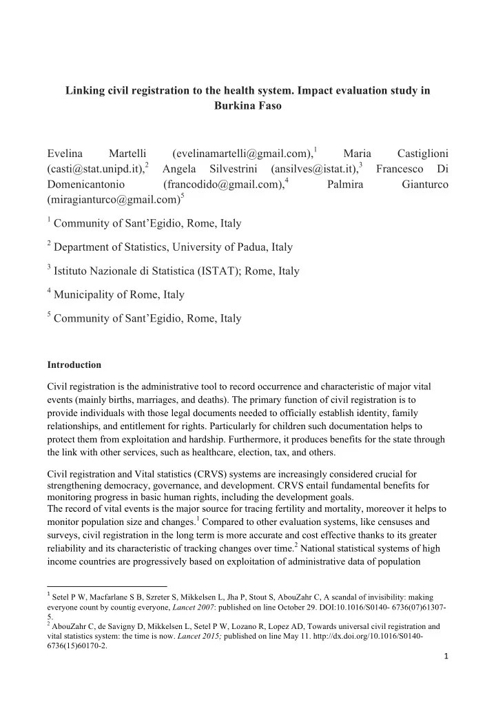 linking civil registration to the health system impact