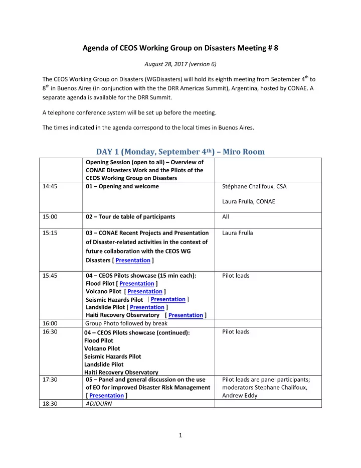 agenda of ceos working group on disasters meeting 8