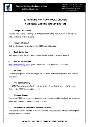 30 REASONS WHY YOU SHOULD CHOOSE A BURGESS MATTING  SAFETY SYSTEM  1.  Design &amp; Reliability