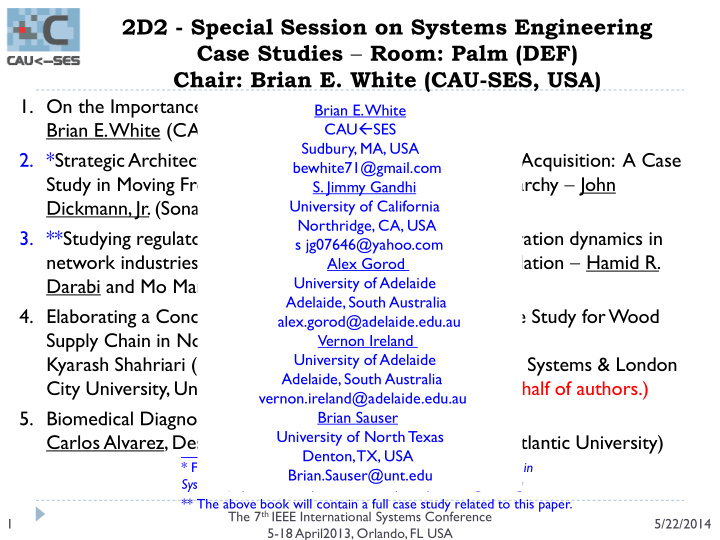 2d2 special session on systems engineering