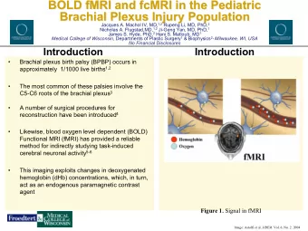 BOLD fMRI and fcMRI  fcMRI in the Pediatric  in the Pediatric  BOLD fMRI and  Brachial Plexus