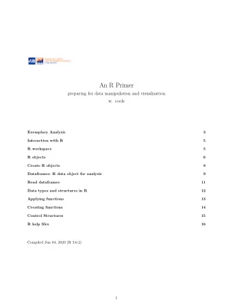 An R Primer  Read dataframes  Compiled Jun 04, 2020 (R 3.6.2)  16  R help fjles  15  Control