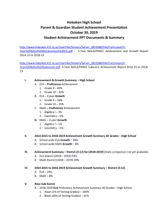 Hoboken High School  Parent &amp; Guardian Student Achievement Presentation  October 30, 2019