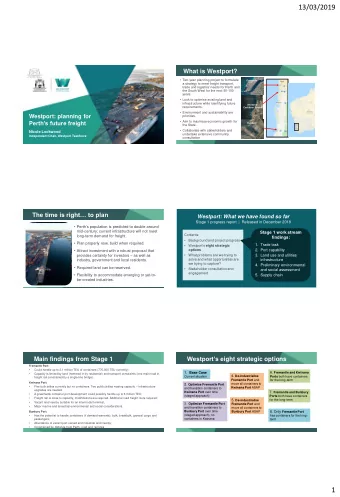 13/03/2019  What is Westport?  Two-year planning project to formulate  Fremantle  a strategy to
